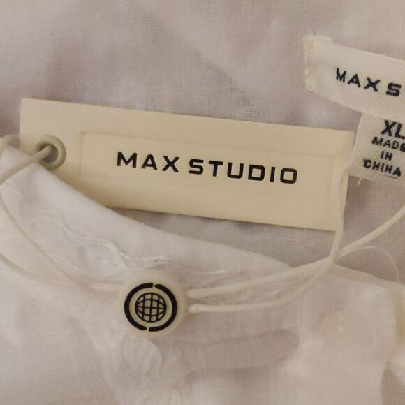 Max Studio NWT white cotton flutter slv flouncy ruffle dress, knee length XL - Picture 7 of 11